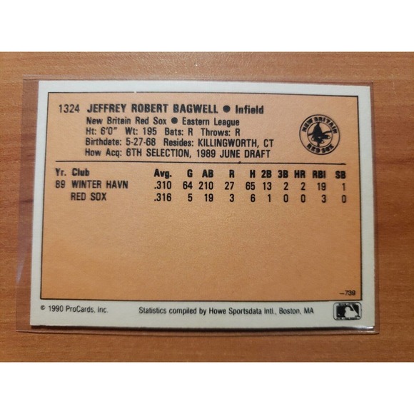 1990 ProCards #1324 Jeff Bagwell - Rookie - Houston Astros - MLB - Picture 2 of 2